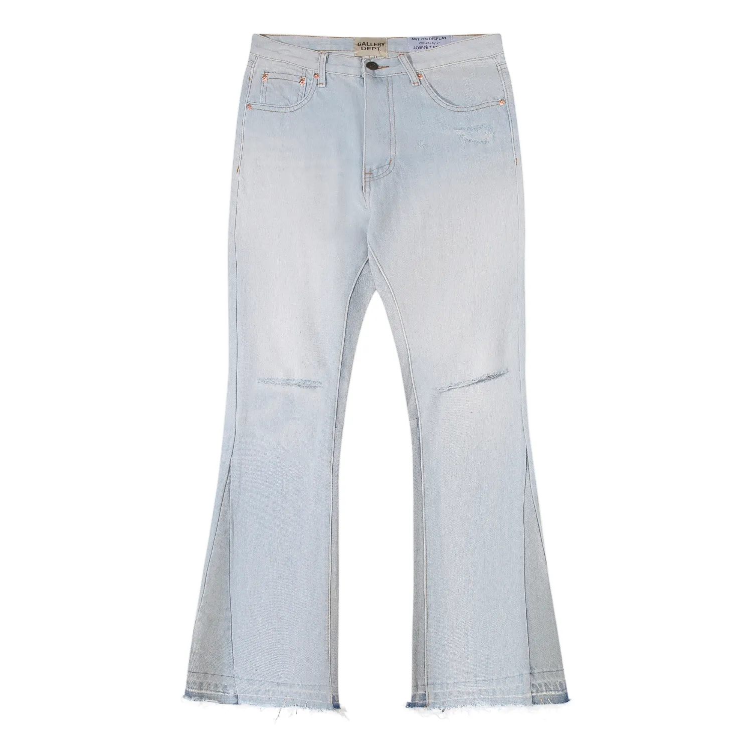 656#Gallery Dept New style ripped, knife-cut, washed, blue bootcut jeans, blue spliced ​​denim trousers, fashionable trousers, casual and versatile trousers, blue S~XL P250
